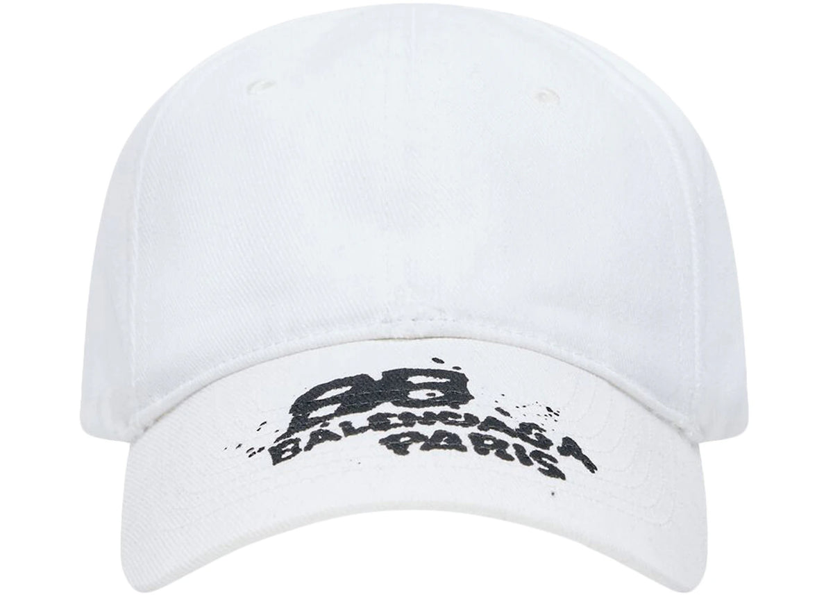 Balenciaga Hand Drawn BB Icon Velcro Tab Baseball Cap White/Black - vue secondaire A