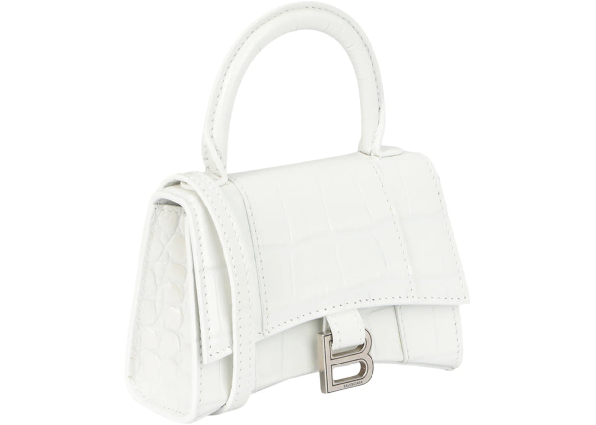 Balenciaga Hourglass Xs Crocodile Embossed Top Handle White - vue secondaire B