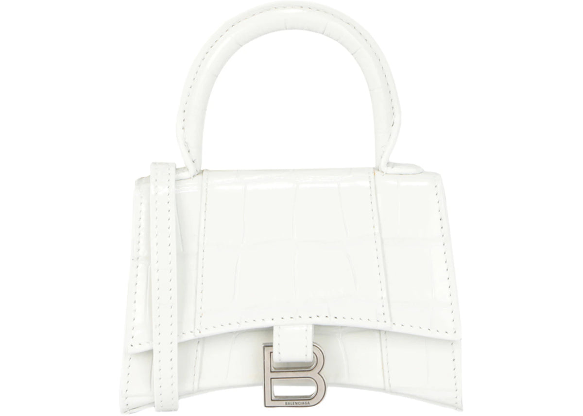 Balenciaga Hourglass Xs Crocodile Embossed Top Handle White - vue secondaire A