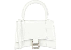 Balenciaga Hourglass Xs Crocodile Embossed Top Handle White - vue 360