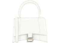 Balenciaga Hourglass Xs Crocodile Embossed Top Handle White
