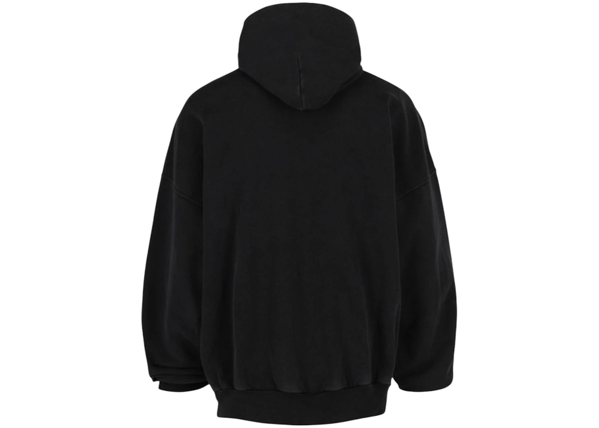 Balenciaga Logo Embroidered Oversized Hoodie Washed Black/White - vue secondaire B