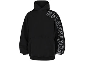 Balenciaga Logo Embroidered Oversized Hoodie Washed Black/White