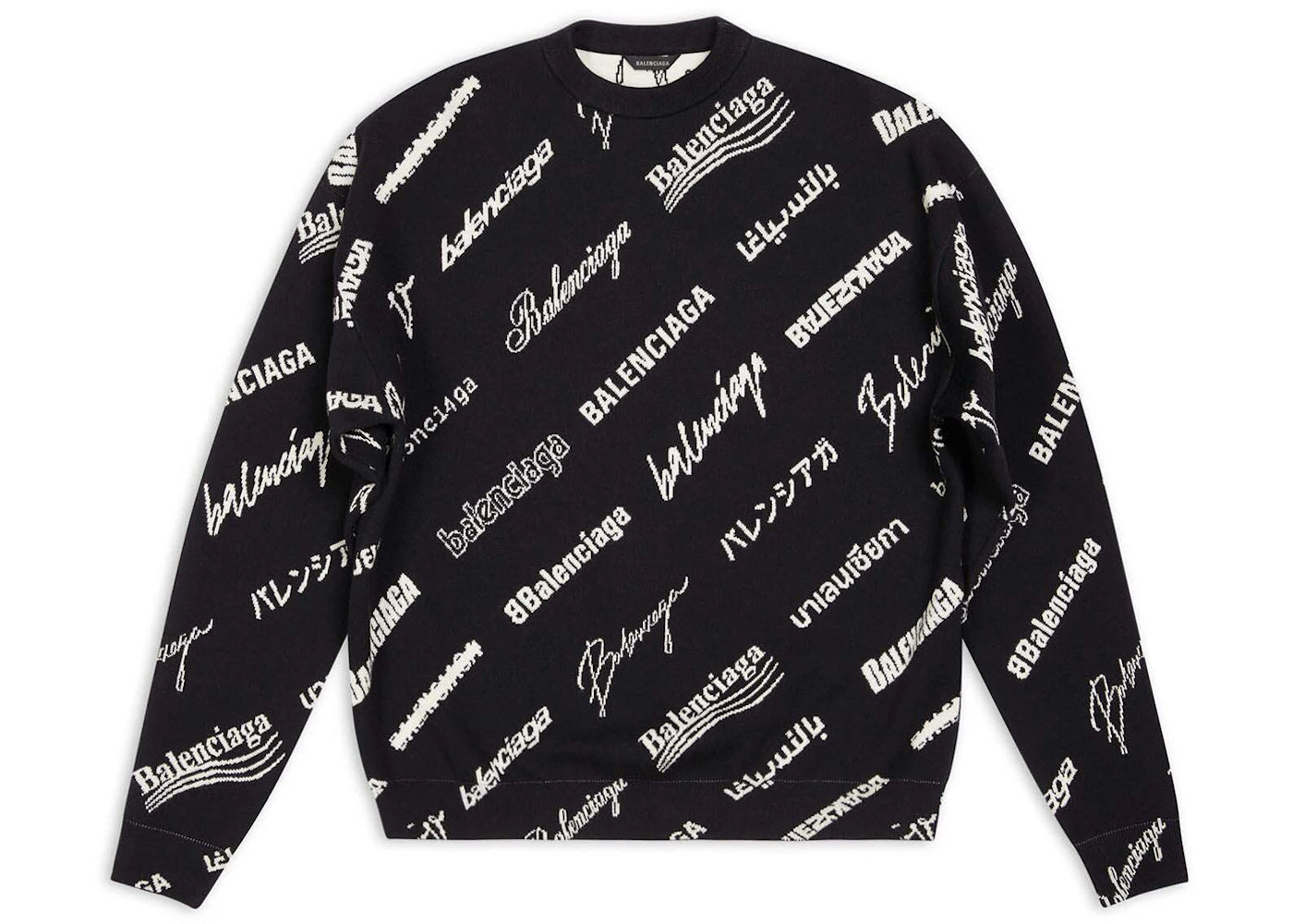 Balenciaga Logo Print Crewneck Sweater Black - vue secondaire A