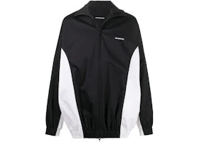 Balenciaga Logo Zip Up Windbreaker Jacket Black/White - vue 360