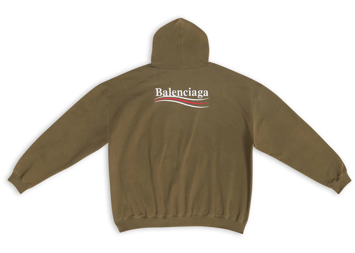 Balenciaga Men's Political Campaign Large Fit Hoodie Kaki - vue secondaire B