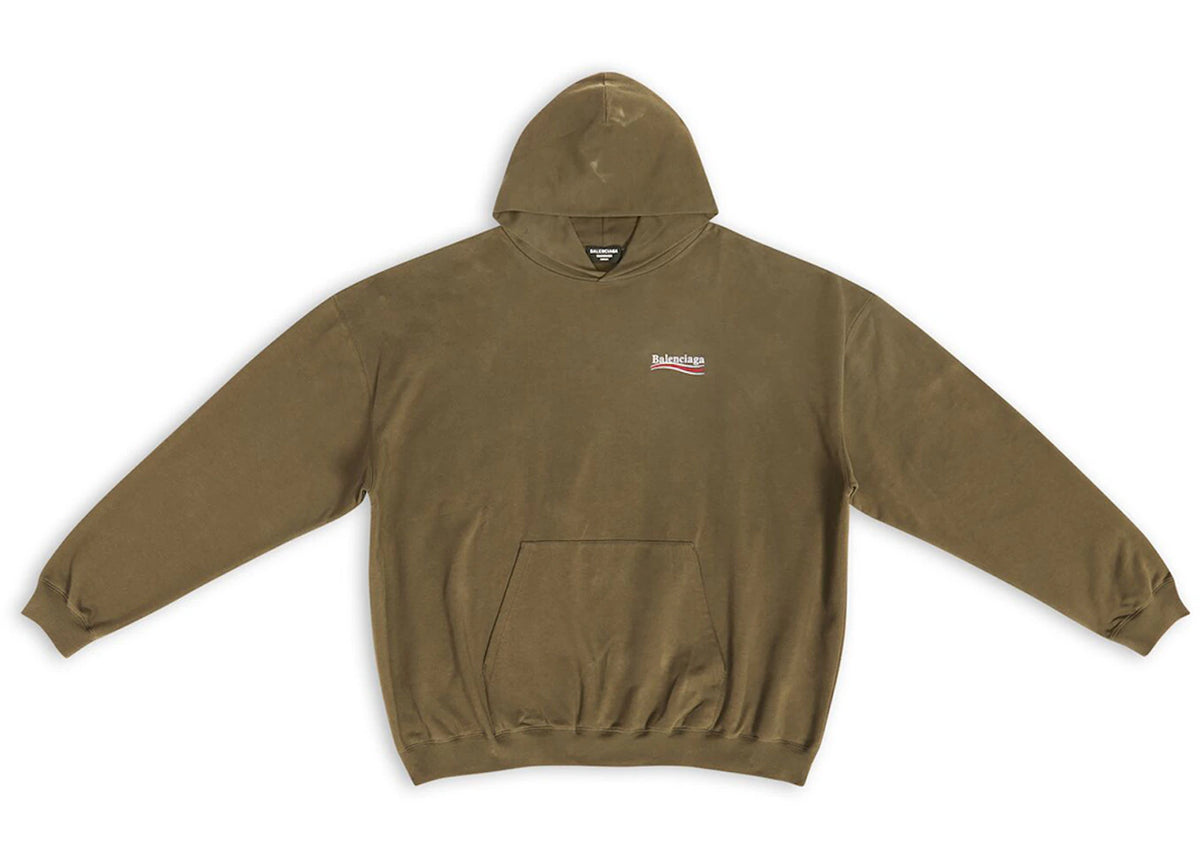 Balenciaga Men's Political Campaign Large Fit Hoodie Kaki - vue secondaire A