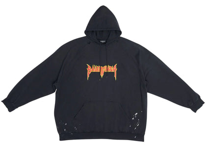 Balenciaga Metal Vintage Oversized Medium Fleece Hoodie Black/Orange - authentic Balenciaga apparel