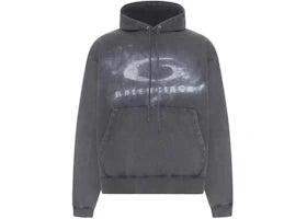Balenciaga Oversized Drawstring Hoodie Washed Black/White - vue 360