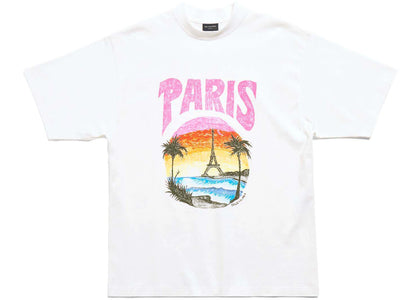 Balenciaga Paris Tropical T-Shirt Medium Fit White/Pink - authentic Balenciaga apparel