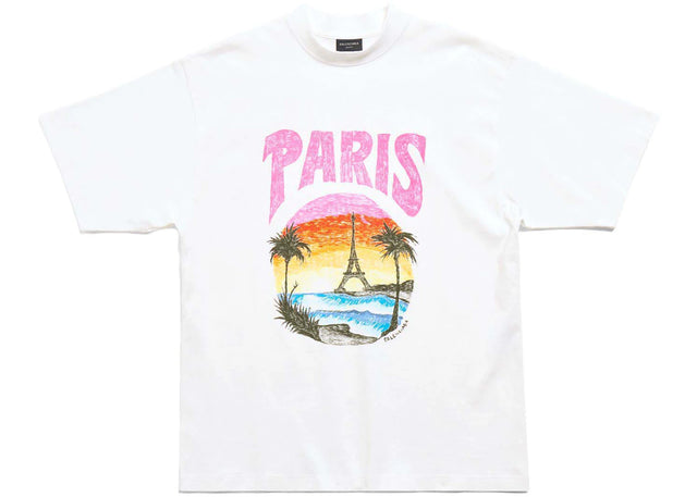 Balenciaga Paris Tropical T-Shirt Medium Fit White/Pink