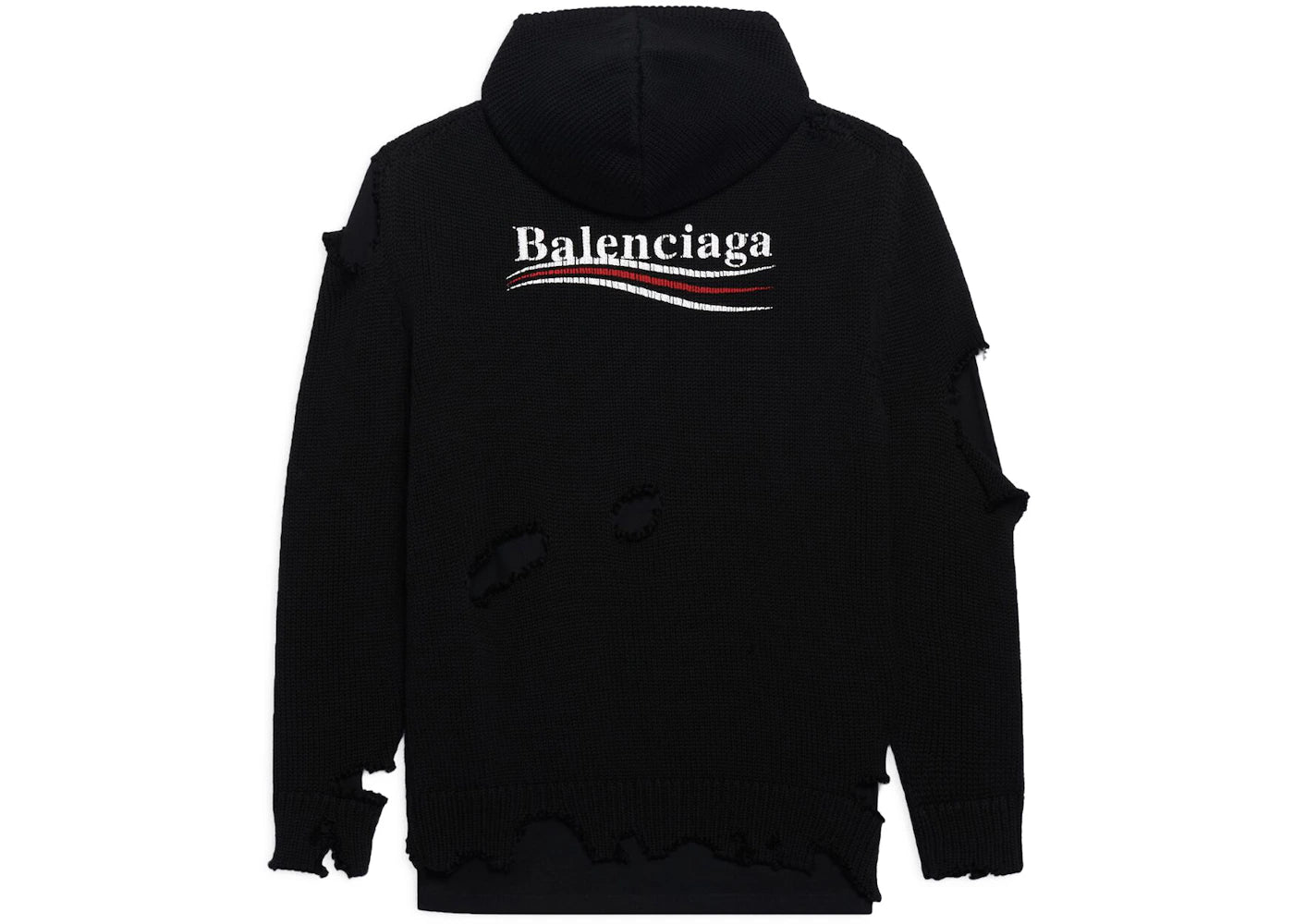 Balenciaga Political Campaign Destroyed Knit Hoodie Black - vue secondaire A