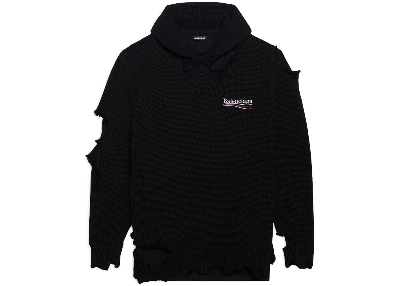 Balenciaga Political Campaign Destroyed Knit Hoodie Black - vue 360