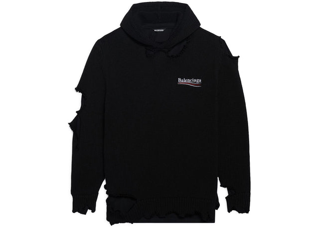 Balenciaga Political Campaign Destroyed Knit Hoodie Black