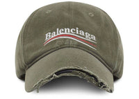 Balenciaga Political Campaign Distressed Cap Khaki/Multi