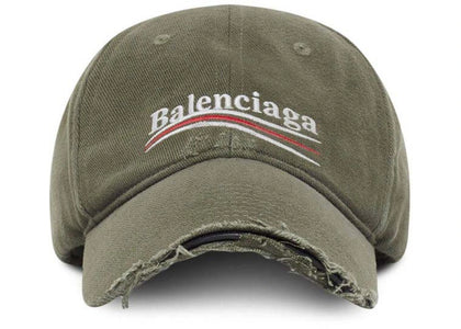 Balenciaga Political Campaign Distressed Cap Khaki/Multi - authentic Balenciaga product
