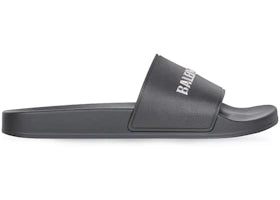 Balenciaga Pool Slides Black Chrome Logo - vue 360