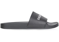 Balenciaga Pool Slides Black Chrome Logo