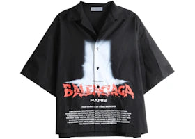 Balenciaga Printed S/S Bowling Shirt Black - vue 360
