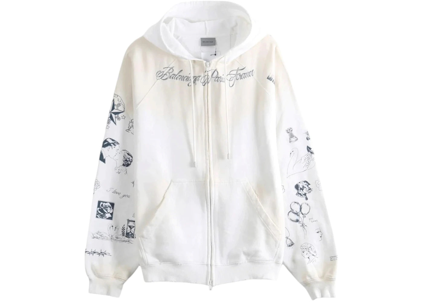 Balenciaga Raglan Sleeve Zip-Up Hoodie White - vue secondaire A