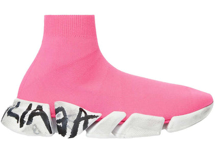 Balenciaga Speed 2.0 Graffiti Recycled Knit Fluo Pink (Women's) - sneakers view 2