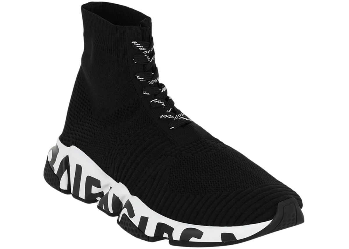 Balenciaga Speed Lace Up Graffiti Recycled Knit Graffiti Black White - vue secondaire B