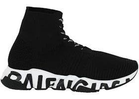 Balenciaga Speed Lace Up Graffiti Recycled Knit Graffiti Black White