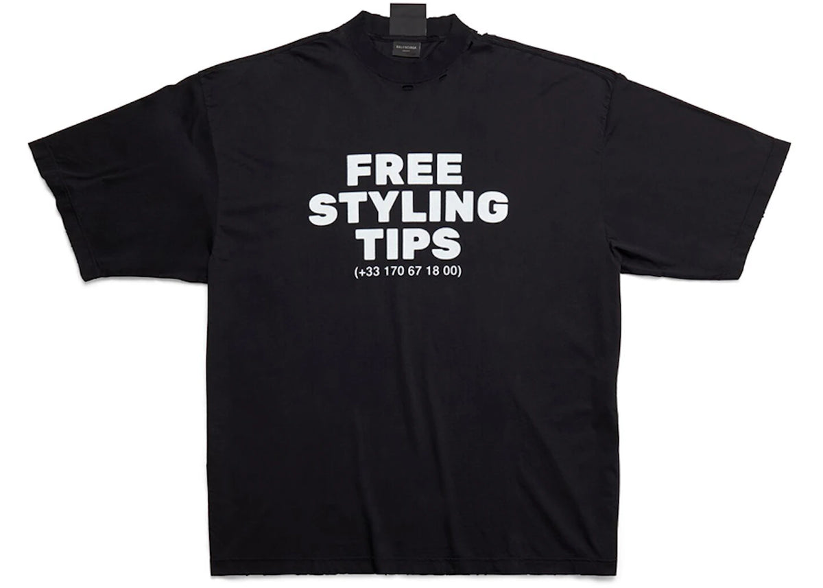 Balenciaga Styling Hotline Large Fit T-shirt Black Faded - vue 360
