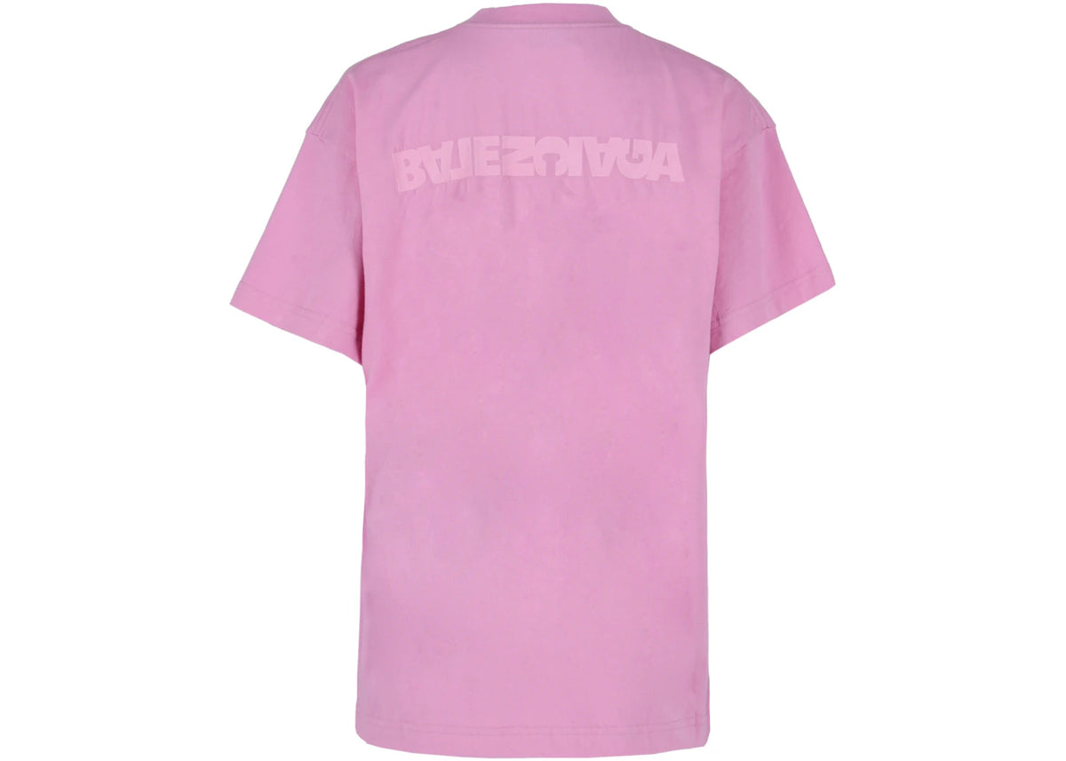 Balenciaga Upside Down Embroidered Logo T-shirt Pink - vue secondaire B