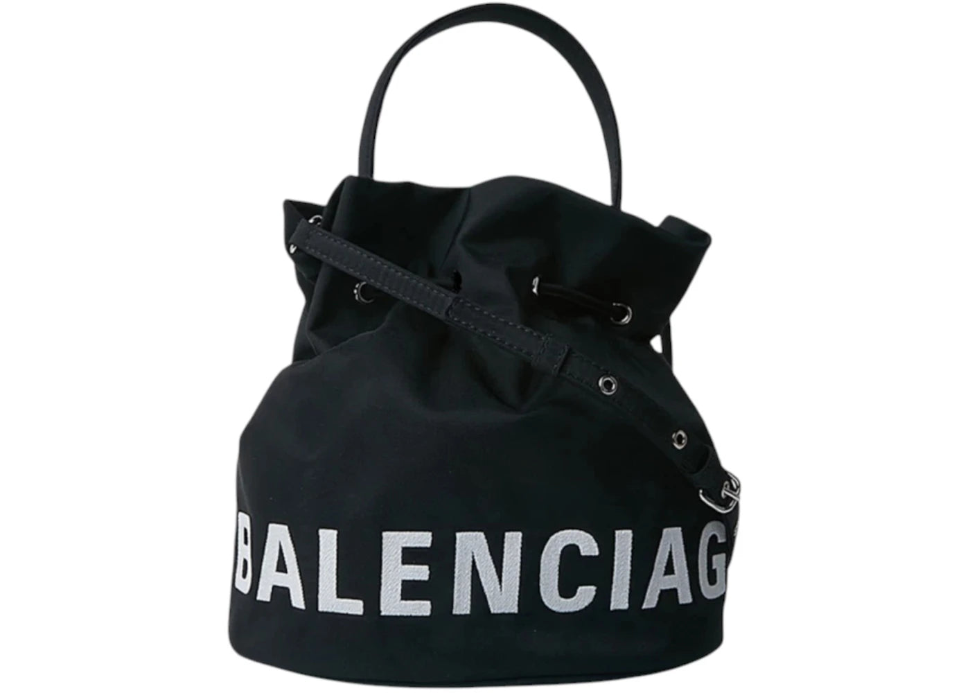 Balenciaga Wheel Small Drawstring Bucket Bag Black - vue 360