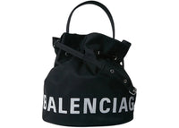 Balenciaga Wheel Small Drawstring Bucket Bag Black