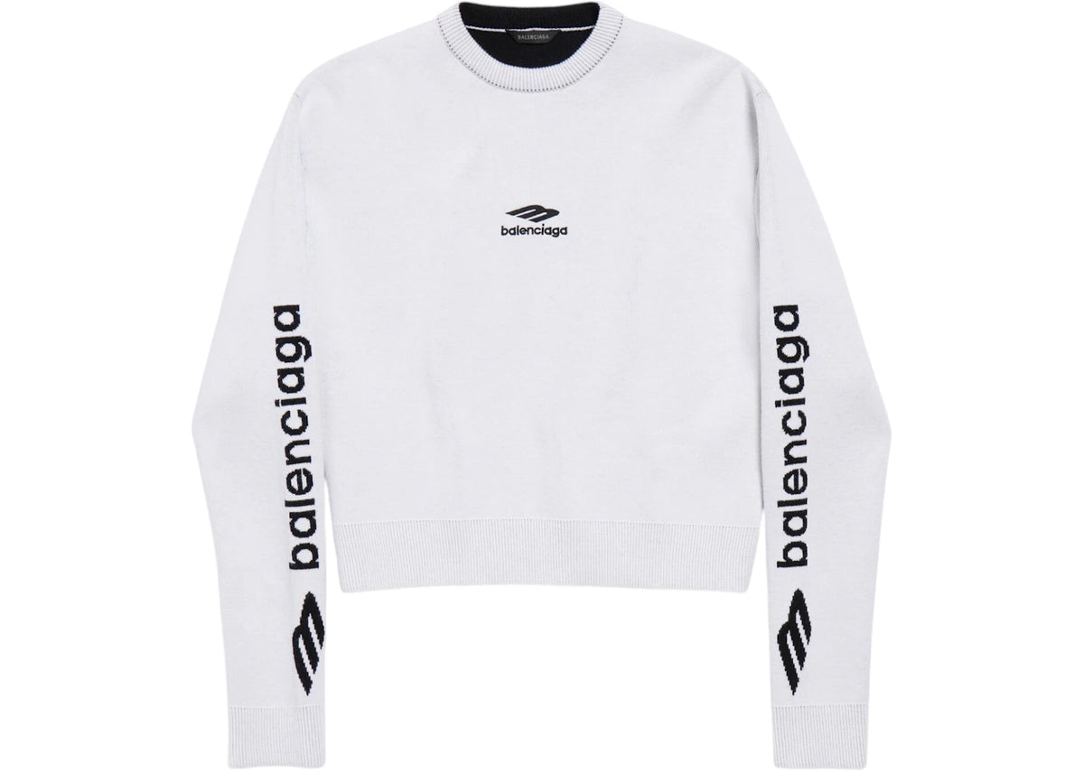 Balenciaga Women's 3B Sports Icon Cropped Crewneck White/Black - vue 360