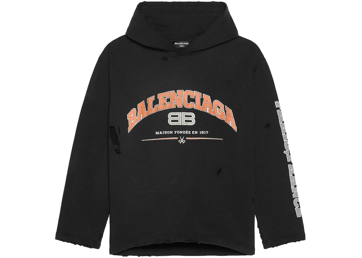 Balenciaga Womens Maison Balenciaga Cropped Hoodie Black/Orange/White - vue secondaire B
