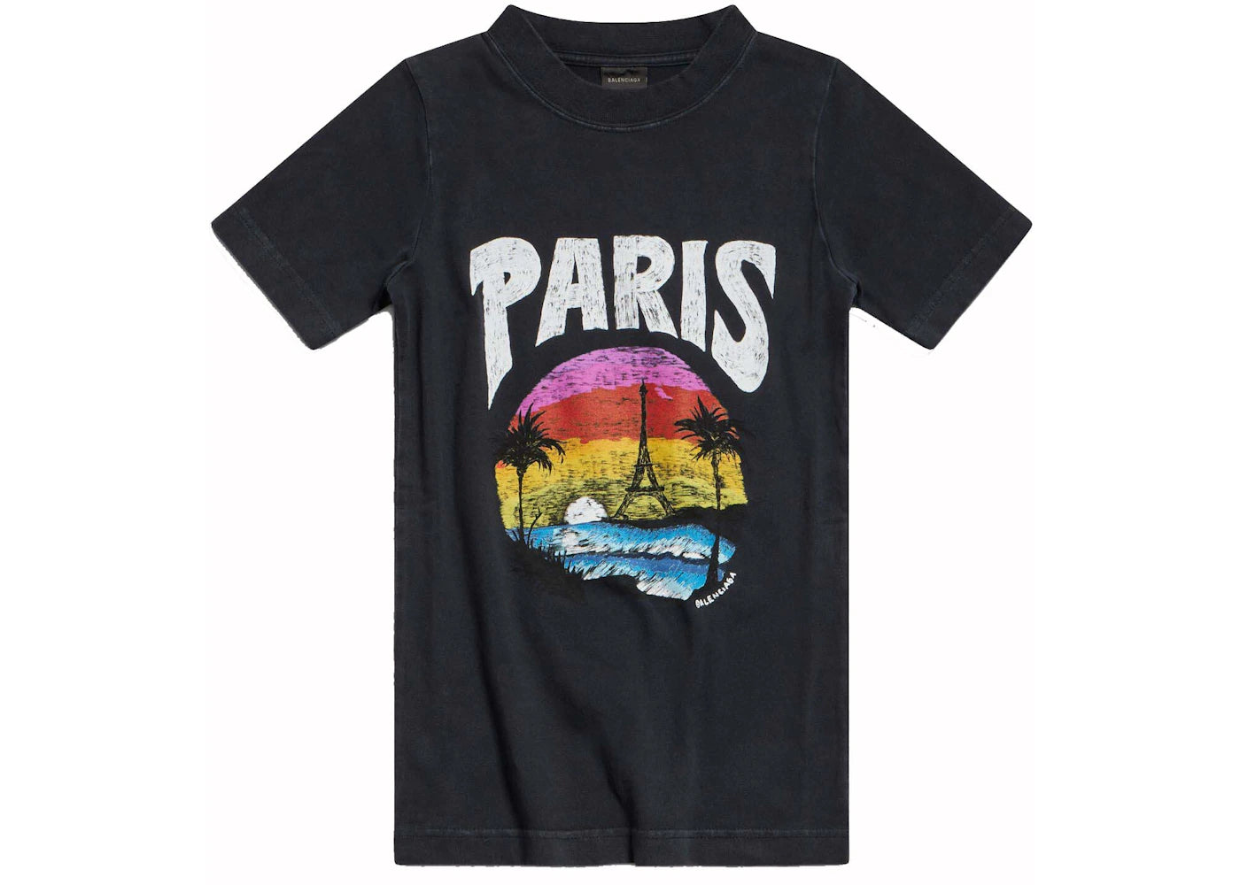 Balenciaga Women's Paris Tropical T-shirt Fitted Black/White - vue secondaire A
