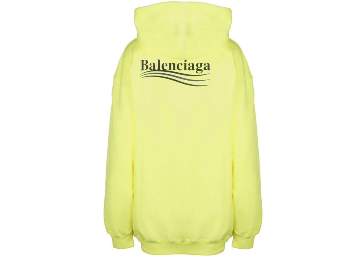 Balenciaga Womens Political Campaign Medium Fit Hooded Sweatshirt Fluo Yellow Black - vue secondaire A