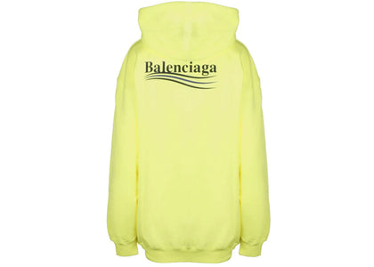 Balenciaga Womens Political Campaign Medium Fit Hooded Sweatshirt Fluo Yellow Black - apparel view 2