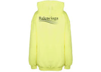 Balenciaga Womens Political Campaign Medium Fit Hooded Sweatshirt Fluo Yellow Black