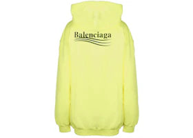 Balenciaga Womens Political Campaign Medium Fit Hooded Sweatshirt Fluo Yellow Black