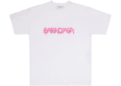 Balenciaga Women's Slime Medium Fit Vintage T-Shirt White/Pink - apparel view 2