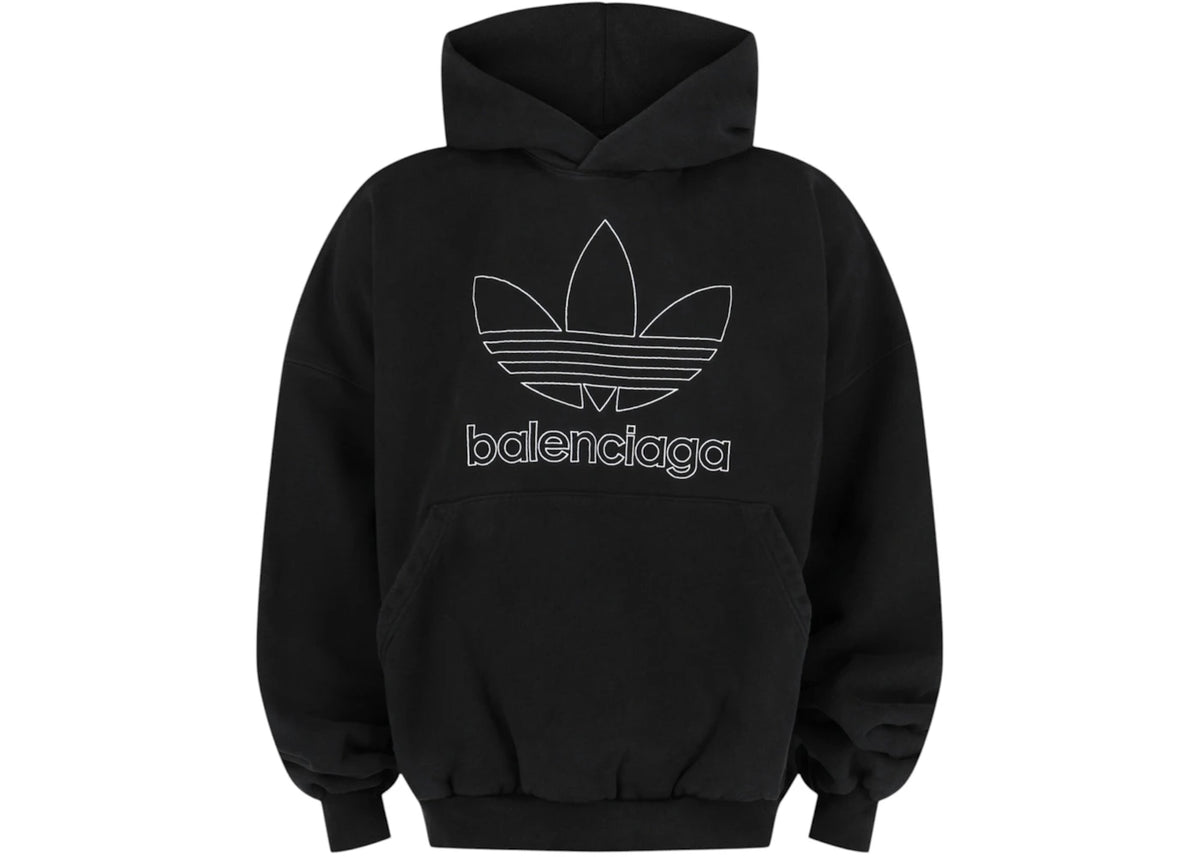 Balenciaga x adidas Oversized Embroidered Logo Hoodie Black/White - vue secondaire A