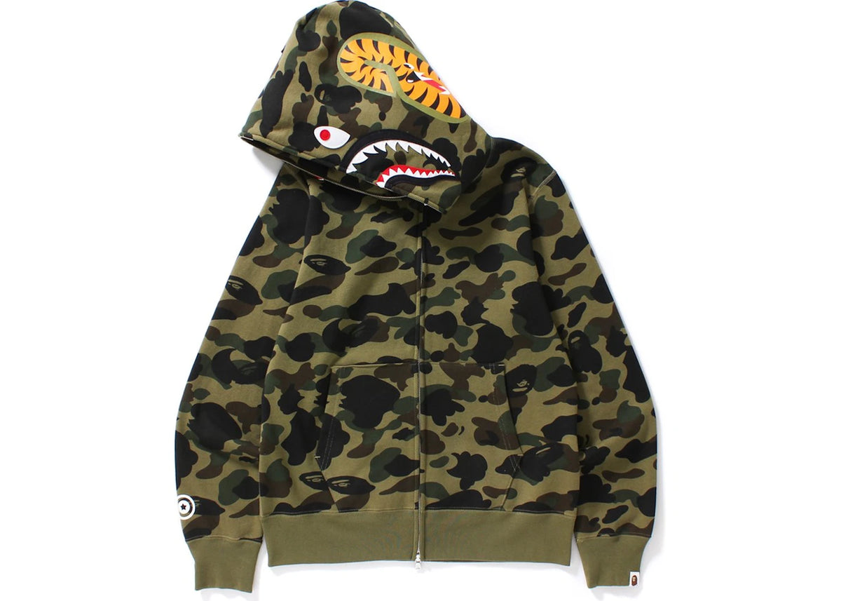 BAPE 1st Camo Shark Full Zip Hoodie Green - vue secondaire A