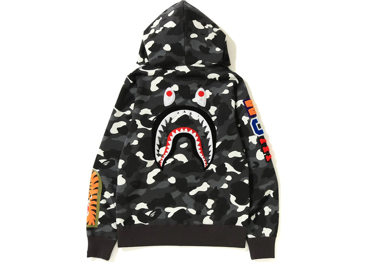 BAPE City Camo Embroidery Shark Full Zip Hoodie Black - vue secondaire B
