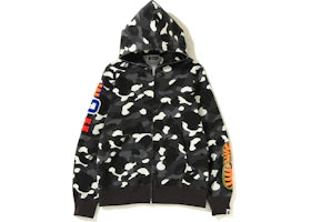 BAPE City Camo Embroidery Shark Full Zip Hoodie Black - vue 360