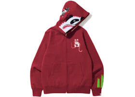 BAPE Panda Full Zip Hoodie Red White - vue 360