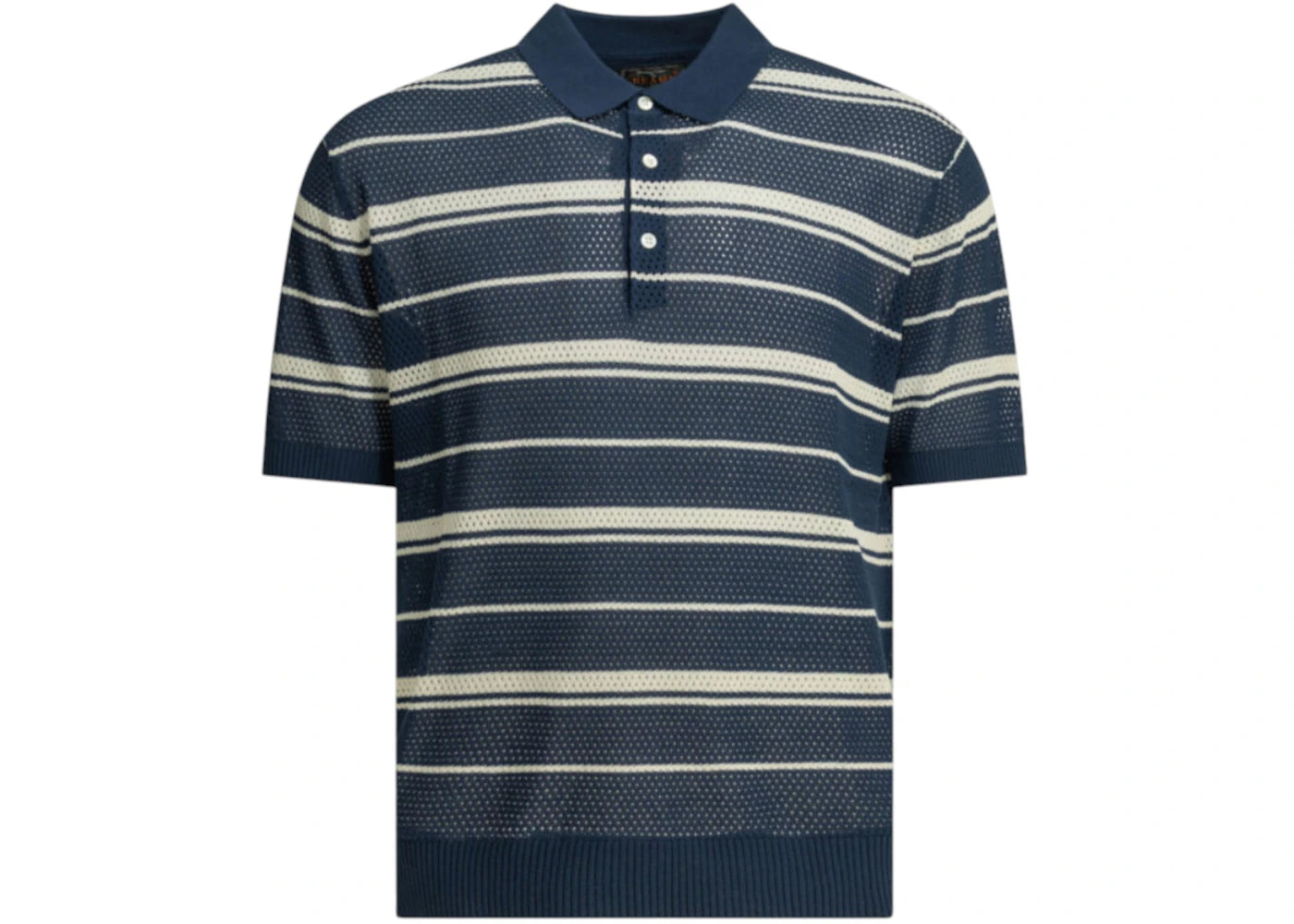 Beams Plus Striped Button-Down Polo Shirt Blue - vue secondaire A