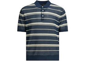 Beams Plus Striped Button-Down Polo Shirt Blue - vue 360