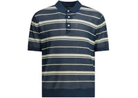 Beams Plus Striped Button-Down Polo Shirt Blue