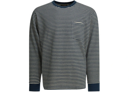 Beams Plus Striped Crewneck T-shirt Blue - apparel view 2