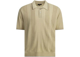 Beams Plus Textured Knit Button-Down Polo Shirt Beige