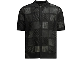 Beams Plus Textured Knit Button-Down Polo Shirt Black - vue 360
